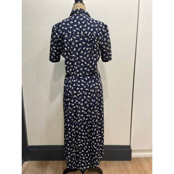 Liz Claiborne VTG Navy & White Floral Button Front Midi Shirt Dress Size 4 90s - Picture 5 of 10